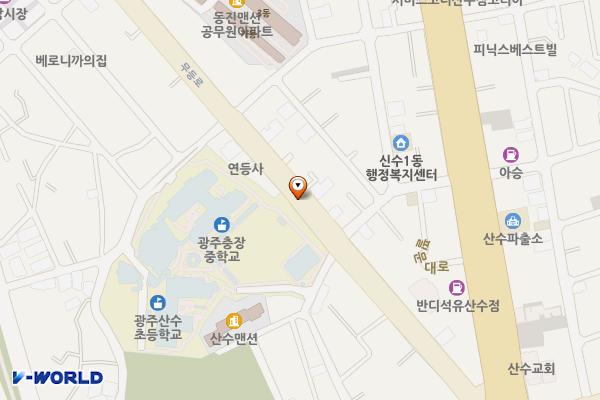 산수도서관 앞 공영주차장 위치 지도 — 광주광역시 동구 산수동 561-3