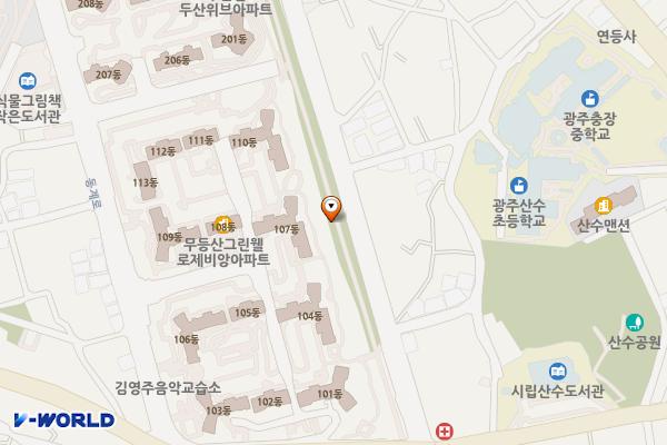 그린웰 로제비앙 아파트 옆 공영주차장 위치 지도 — 광주광역시 동구 산수동 374-1