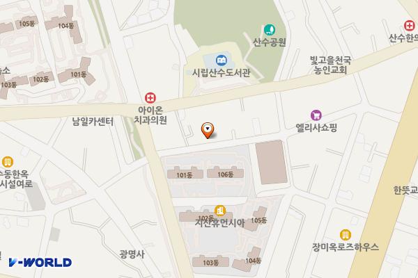 푸른길 분수공원 옆 공영주차장 위치 지도 — 광주광역시 동구 필문대로192번길 28-1