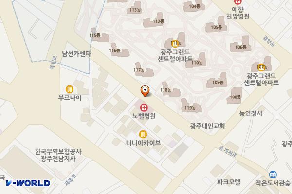 노벨요양병원 앞 공영주차장 위치 지도 — 광주광역시 동구 대인동 327-1 일대