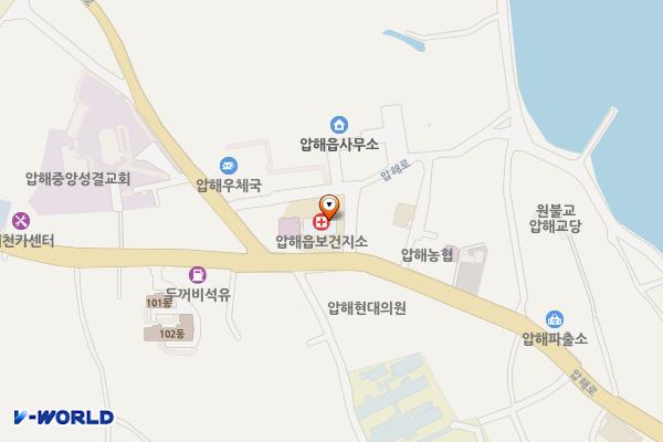 압해읍보건소 주차장(구읍사무소) 위치 지도 — 전남광주통합특별시 신안군 압해읍 학교리 585-1번지