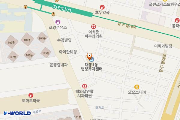 대봉1동주민센터 주변 노상주차장 위치 지도 — 대구광역시 중구 달구벌대로440길 27