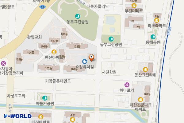 동부근린공원 인근 노외 공영 주차장 위치 지도 — 부산광역시 기장군 기장읍 차성동로 119