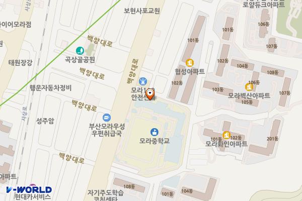 모라중학교 지하(노외) 위치 지도 — 부산광역시 사상구 백양대로 936