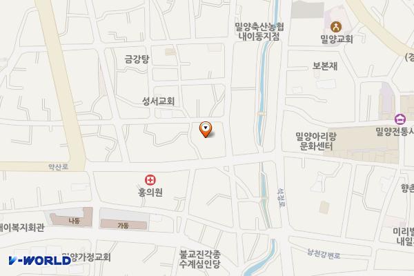 의열체험관뒤(맨투맨) 위치 지도 — 경상남도 밀양시 내이동 932-1