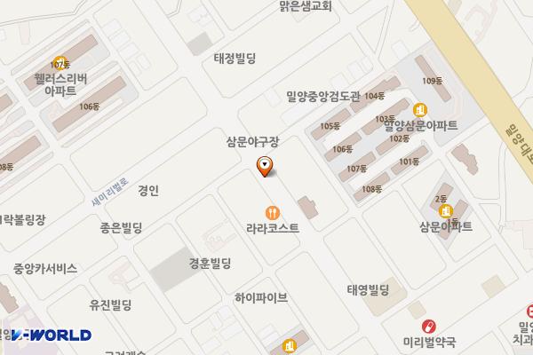 미리벌중앙로 위치 지도 — 경상남도 밀양시 삼문동 748