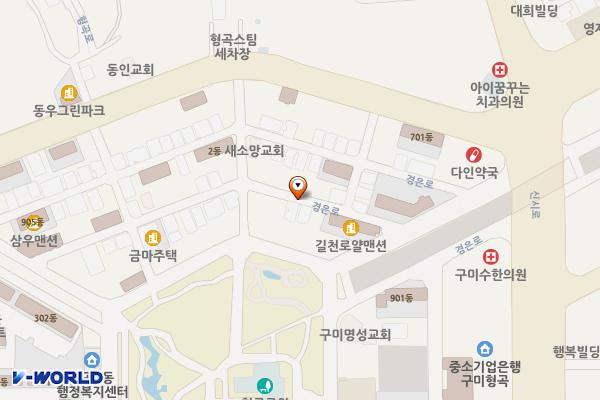 노상주차장(형곡 금호어울림포레 뒷편) 위치 지도 — 경상북도 구미시 형곡동 227-1번지
