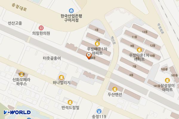 노상주차장(구미중학교 남측) 위치 지도 — 경상북도 구미시 도량동 703-3번지