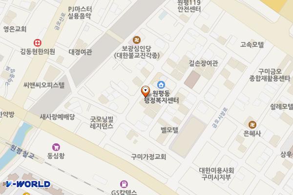 시민행복주차장(원평 행정복지센터 인근) 위치 지도 — 경상북도 구미시 원평동 1026-2번지