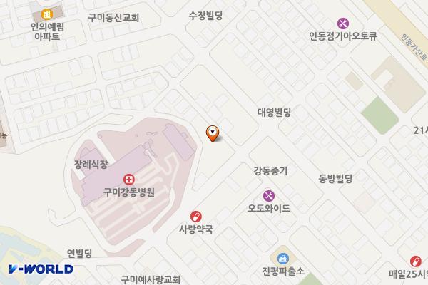 시민행복주차장(강동 요양병원 인근) 위치 지도 — 경상북도 구미시 진평동 44-3번지