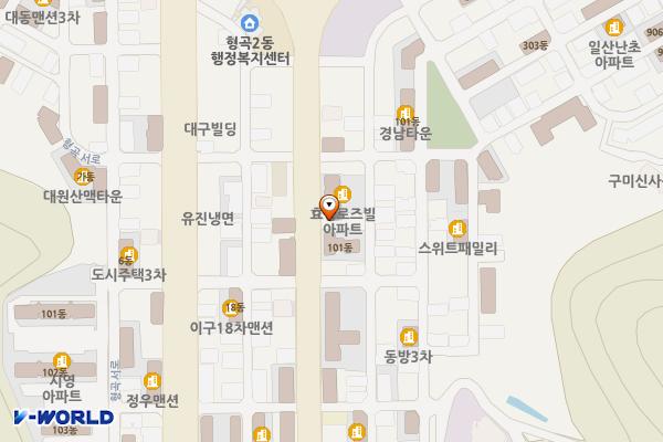 공영주차장(효성로즈빌 옆) 위치 지도 — 경상북도 구미시 형곡동 318-8번지