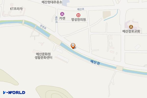 쌍송정류소∼상설시장 위치 지도 — 충청남도 예산군 예산리 743일원