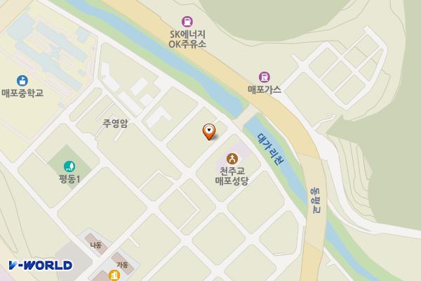 평동리 매포성당 앞 주차장 위치 지도 — 충청북도 단양군 매포읍 평동리 136 - 13