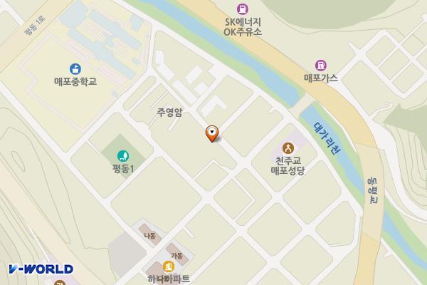 평동리 성인빌라 앞 주차장 위치 지도 — 충청북도 단양군 매포읍 평동리 130 - 2