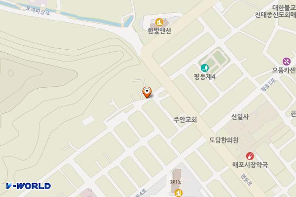 평동1리 마을회관옆 공터 주차장 위치 지도 — 충청북도 단양군 매포읍 평동리 1265