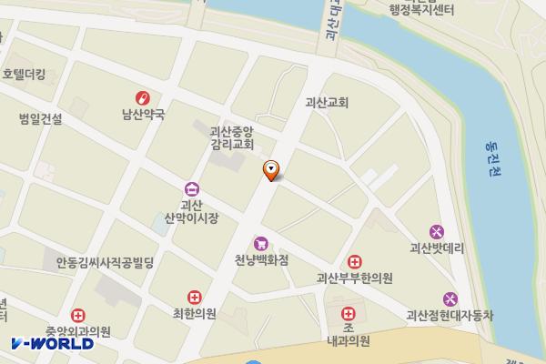 노상주차장(괴산대교~시계탑사거리) 위치 지도 — 충청북도 괴산군 괴산읍 동부리 504-1