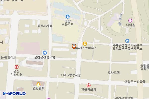 평창초등학교 정문 옆 공영주차장 위치 지도 — 강원특별자치도 평창군 평창읍 하리 125-5