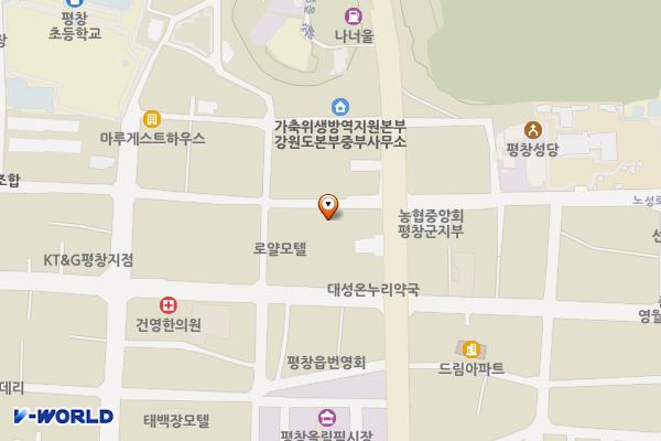 평창군문화복지센터 옆 공영주차장 위치 지도 — 강원특별자치도 평창군 평창읍 하리 145-3