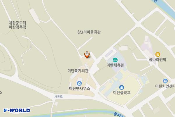 미탄면복지회관 주차장 위치 지도 — 강원특별자치도 평창군 미탄면 청옥산1길 13