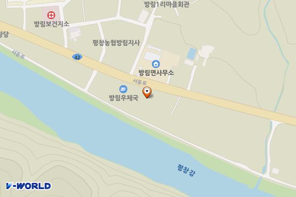 방림복지회관 주차장 위치 지도 — 강원특별자치도 평창군 방림면 방림리 1271-1