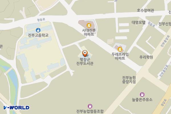 진부도서관 위치 지도 — 강원특별자치도 평창군 진부면 석두로 12-8