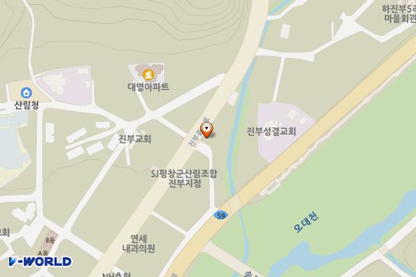 진부재가노인복지센터 옆, 뒤 공영주차장 위치 지도 — 강원특별자치도 평창군 진부면 진부중앙로 98