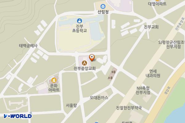 진부중앙장로교회 옆 공영주차장 위치 지도 — 강원특별자치도 평창군 진부면 하진부리 206-11