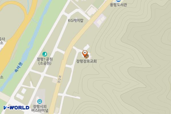 장평교회 앞 무료주차장 위치 지도 — 강원특별자치도 평창군 용평면 금송2길 20-14