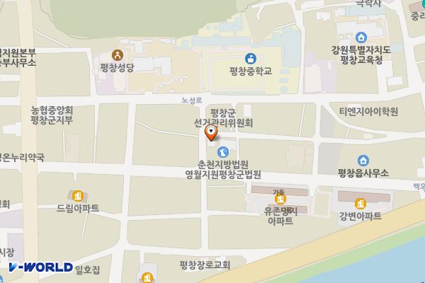 춘천지방법원 앞 노상주차장 위치 지도 — 강원특별자치도 평창군 평창읍 백오로 153