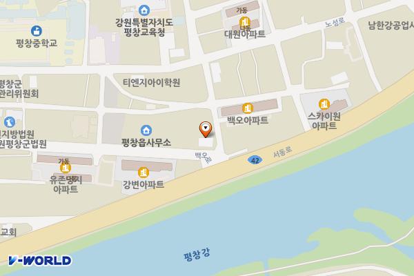평창읍 대신택배 앞 노상주차장 위치 지도 — 강원특별자치도 평창군 평창읍 백오로 205