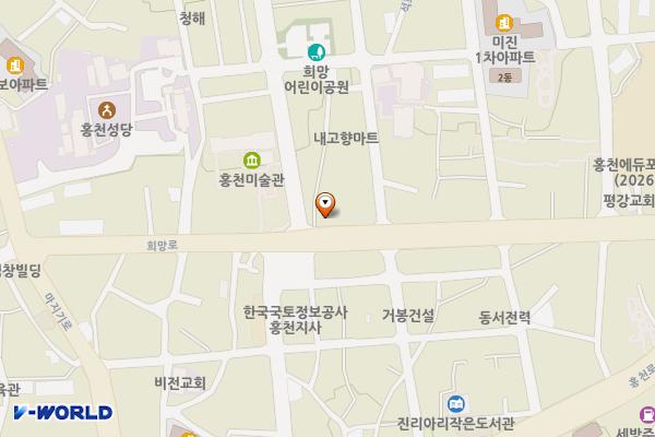 우리건축↔새마을금고태학지점 위치 지도 — 강원특별자치도 홍천군 홍천읍 희망로 61