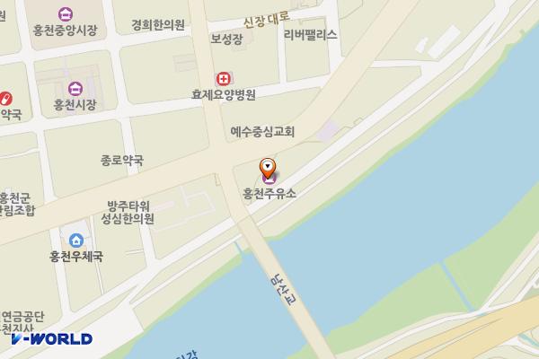 홍천주유소↔현대자동차신홍천점 위치 지도 — 강원특별자치도 홍천군 홍천읍 홍천로 388