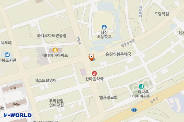 CU↔새마을금고(남부지점) 위치 지도 — 강원특별자치도 홍천군 홍천읍 연봉리 477