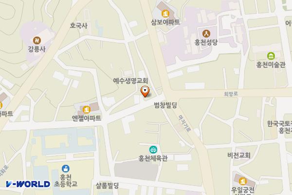 희망세탁소↔일레븐스포츠 위치 지도 — 강원특별자치도 홍천군 홍천읍 희망리 70-2