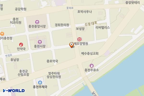 한이관↔중앙사진관구간 위치 지도 — 강원특별자치도 홍천군 홍천읍 신장대리 16-1