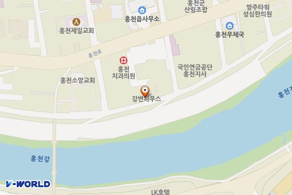 홍천강변둔치주차장 위치 지도 — 강원특별자치도 홍천군 홍천읍 신장대리 61-13