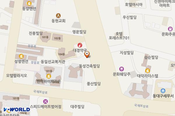 영남일보 앞 도로 위치 지도 — 대구광역시 동구 동대구로 423
