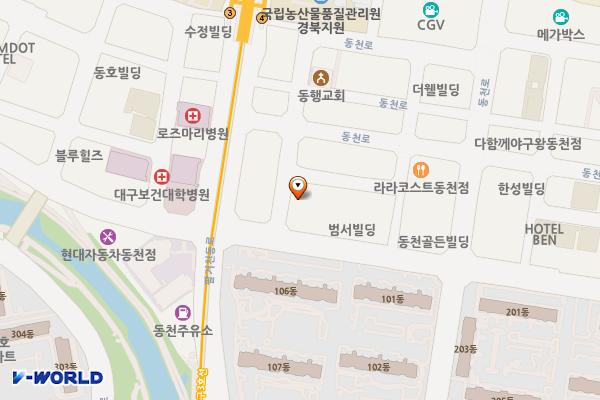 오렌지유료주차장(이옥분) 위치 지도 — 대구광역시 북구 동천로23길 18