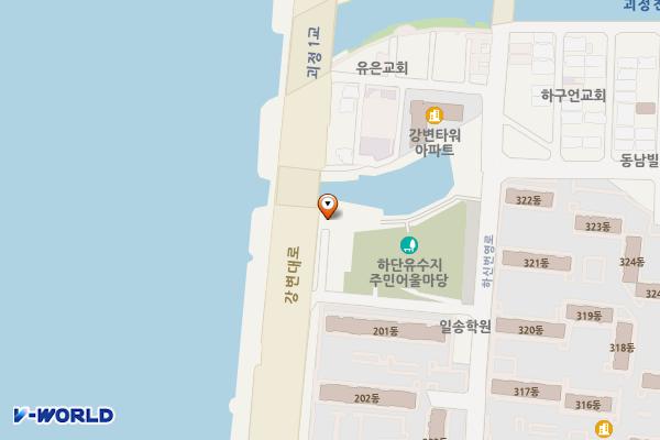 하단동 유수지 공영주차장 위치 지도 — 부산광역시 사하구 하신번영로 243
