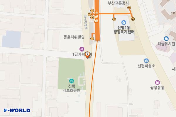 도시철도 신평역 앞 공영주차장 위치 지도 — 부산광역시 사하구 신평동 665