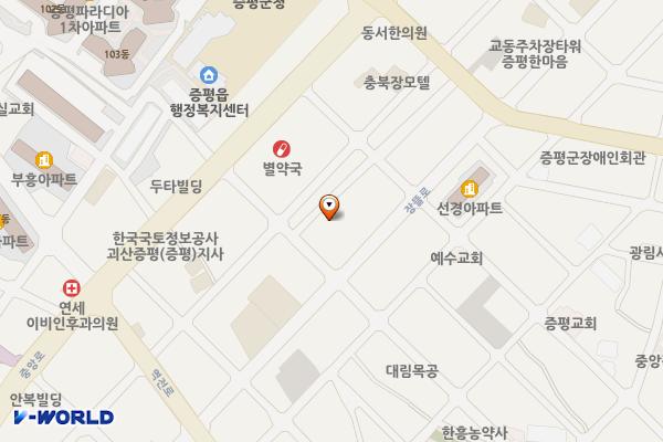 장뜰시장주차장5 위치 지도 — 충청북도 증평군 증평읍 중동리 104
