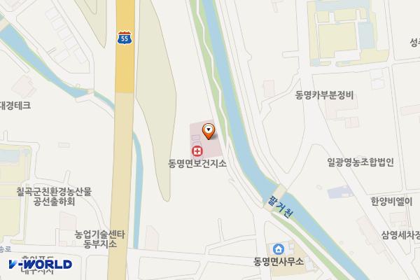 동명면평생학습복지센터 위치 지도 — 경상북도 칠곡군 동명면 동명팔거천2길 9, 복지센터 앞