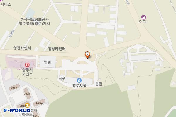 영주시청 위치 지도 — 경상북도 영주시 시청로 1, 입구 우측