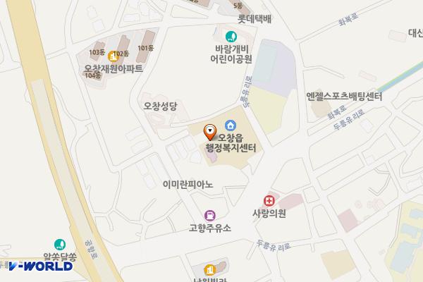오창읍사무소 위치 지도 — 충청북도 청주시 청원구 오창읍 두릉유리로1137-1