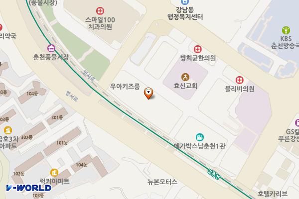 풍물시장 주차타워 위치 지도 — 강원특별자치도 춘천시 춘천로17번길 27