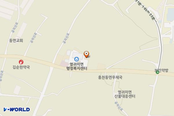 동면사무소 위치 지도 — 강원특별자치도 홍천군 영귀미면 공작산로 497