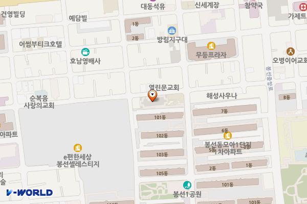 봉선1동 공영주차장 위치 지도 — 전남광주통합특별시 남구 봉선중앙로123번길 21