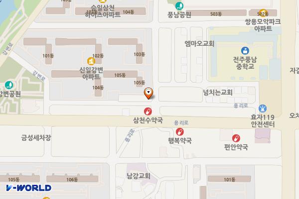 신일강변APT앞 공영주차장 위치 지도 — 전북특별자치도 전주시 완산구 강변로 98