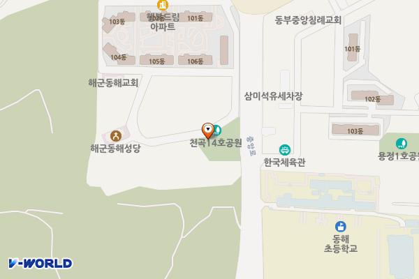 해군 1함대 해군회관 위치 지도 — 강원특별자치도 동해시 천곡동 996