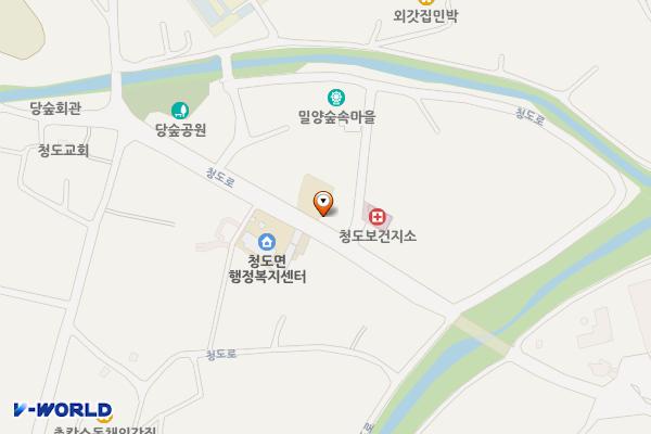 청도면행정복지센터 민원인주차장 위치 지도 — 경상남도 밀양시 청도면 청도로 103